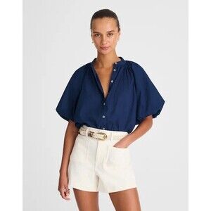 MADEWELL Shirred Balloon-Sleeve Top in Cotton Voile XS Lawn Blue NWT B98